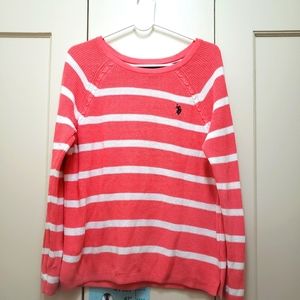 U.S. Polo Assn. Women Sweater Pink white  logo Striped Knit size XL